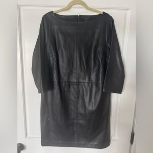 Ann Taylor Black Faux Leather Jacket Seamed Dress